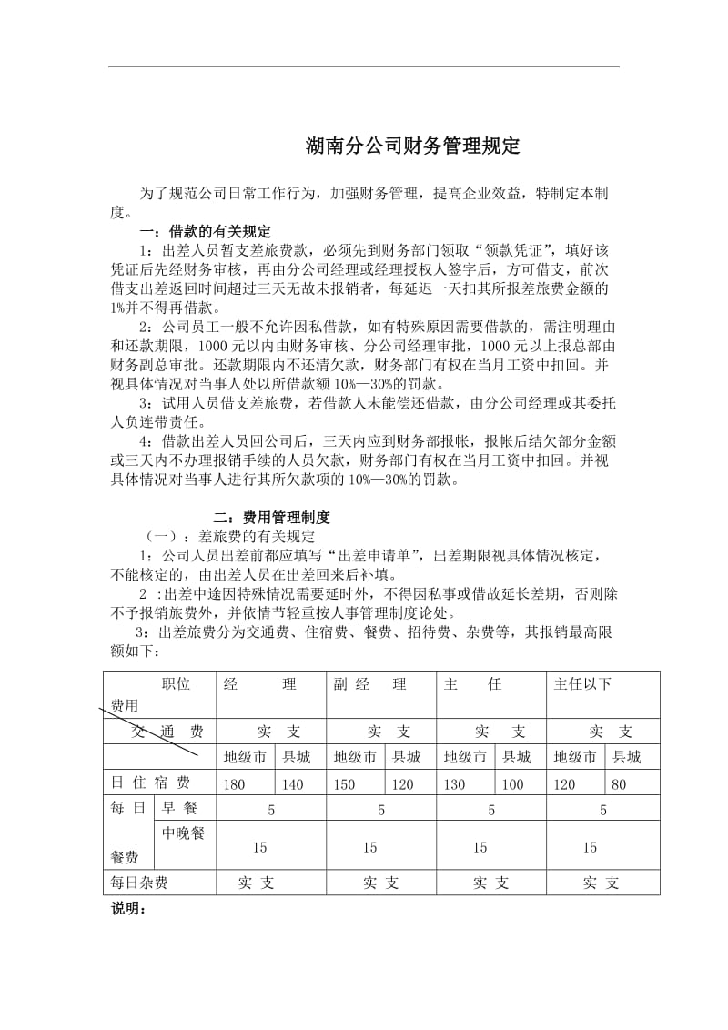 湖南分公司财务管理规定.doc_第1页