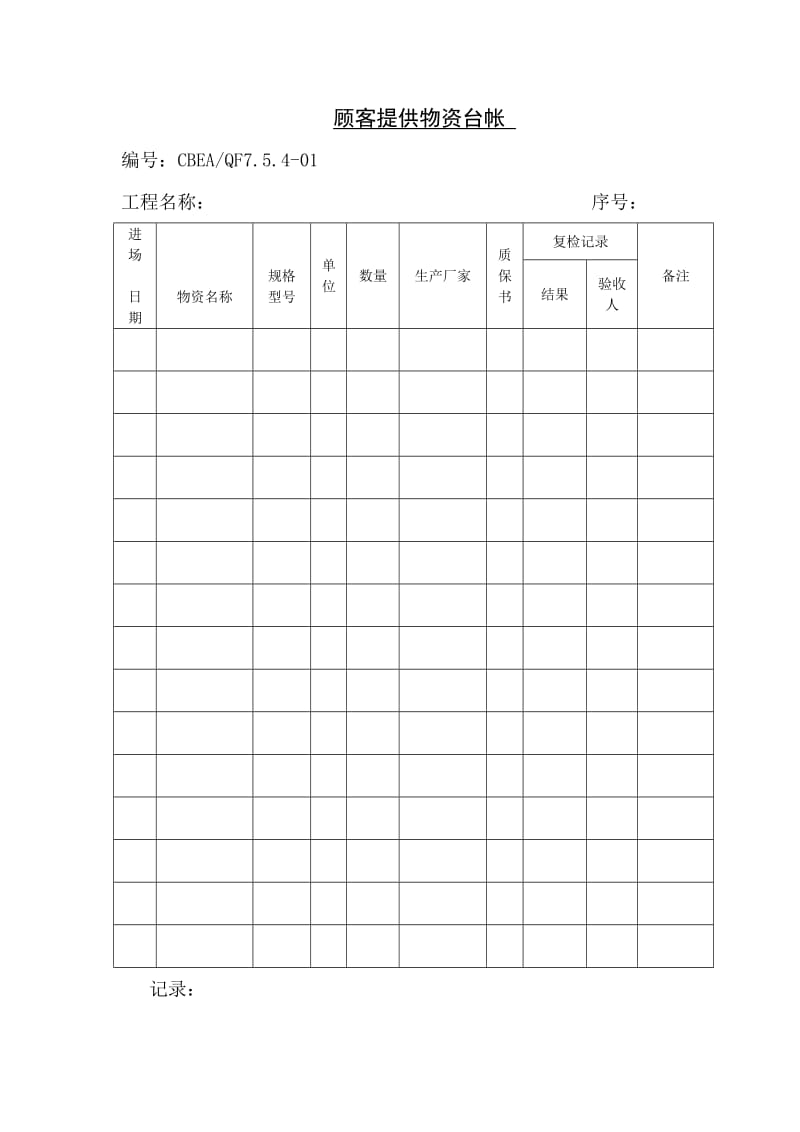 顾客提供物资台帐（doc格式）.doc_第1页