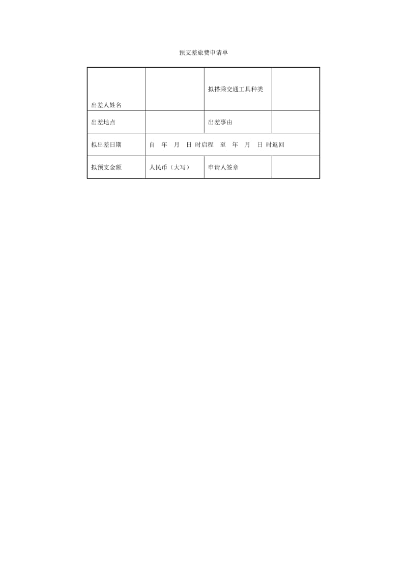 预支差旅费申请单（表格模板、doc格式）.doc_第1页