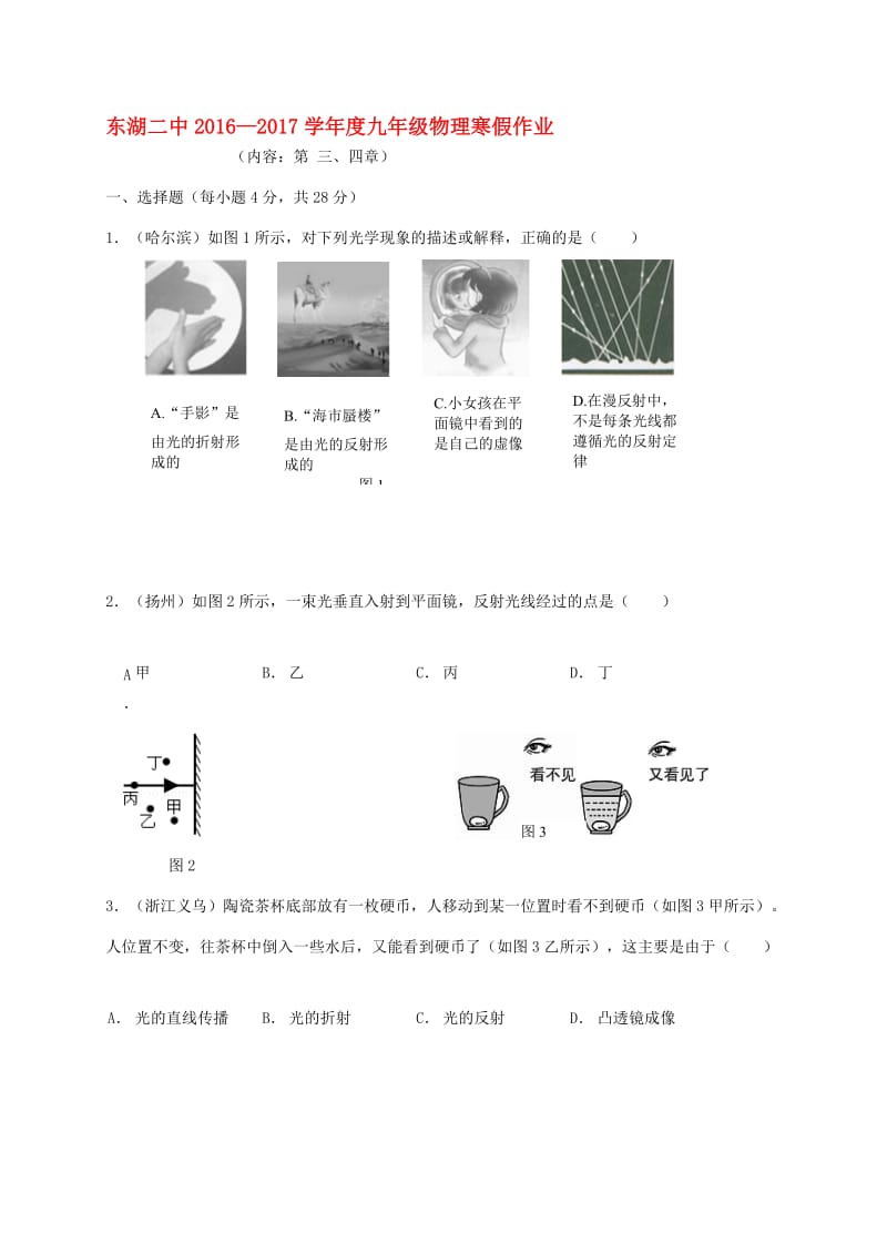 九年级物理寒假作业试题（2） 新人教版..doc_第1页