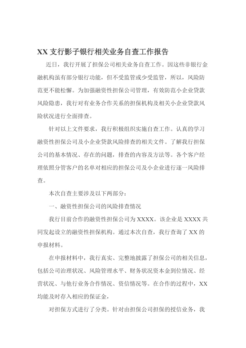 银行支行影子银行相关业务自查报告名师制作精品教学课件.doc_第1页