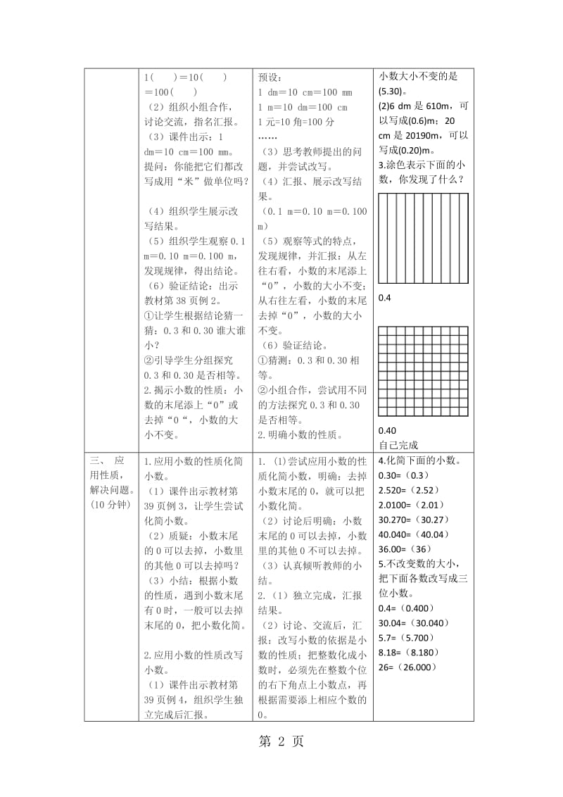 【优选】四年级下册数学教案-第四单元 2.课时1 小数的性质_人教新课标（2014秋）.doc_第2页