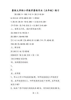 暑假大串联小学数学暑假作业（五年级）练习.doc