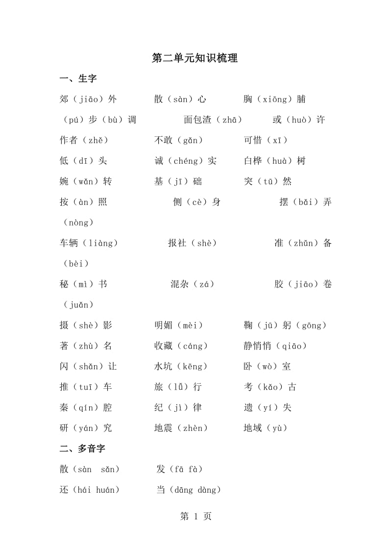 三年级上册语文素材-第二单元知识梳理_人教新课标.doc_第1页