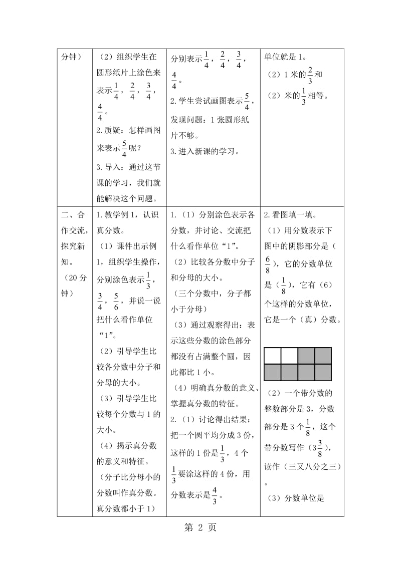 【优选】五年级下册数学教案-第四单元 2.真分数和假分数_人教新课标（2014秋）.doc_第2页