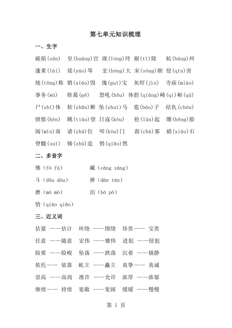 五年级上册语文素材-第七单元 知识梳理_人教新课标.doc_第1页