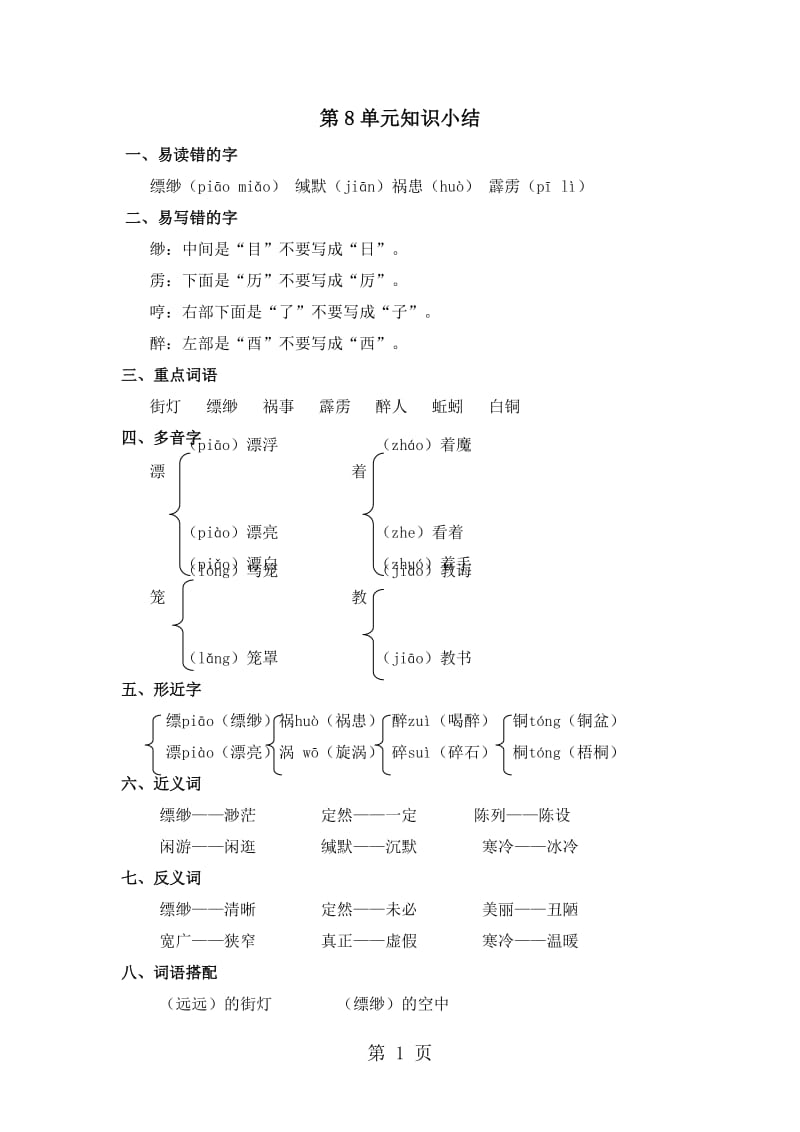 五年级下册语文素材-第8单元知识小结_长春版.doc_第1页