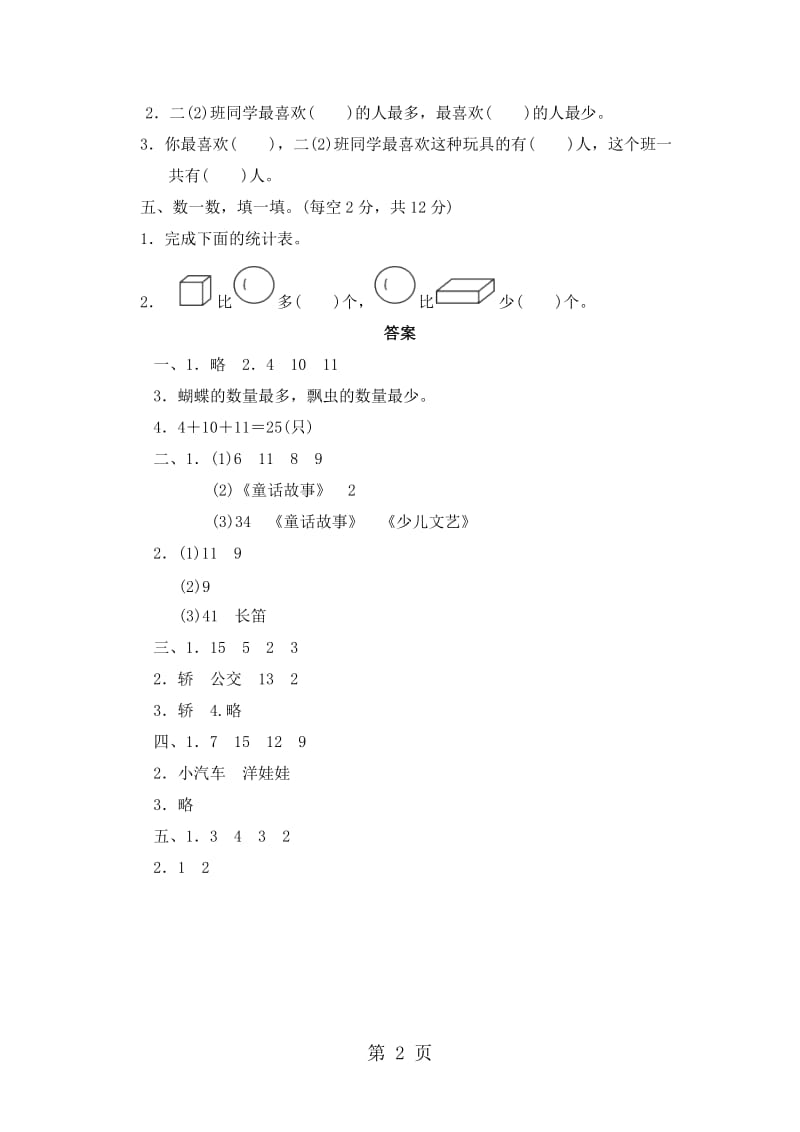 二年级上册数学单元测试-第六单元象形统计图和统计表 过关检测卷_冀教版（2014秋）（含答案）.doc_第2页