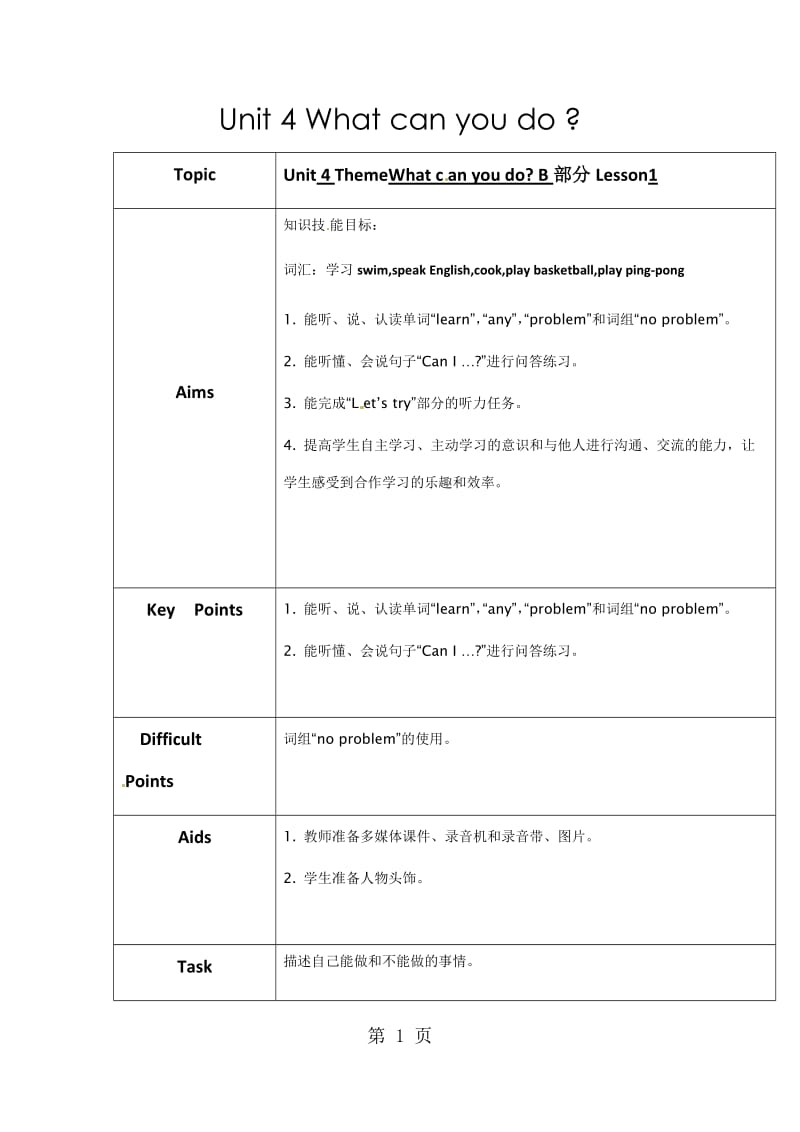 五年级上册英语教案-Unit4（B1）_人教PEP（2014秋）.docx_第1页