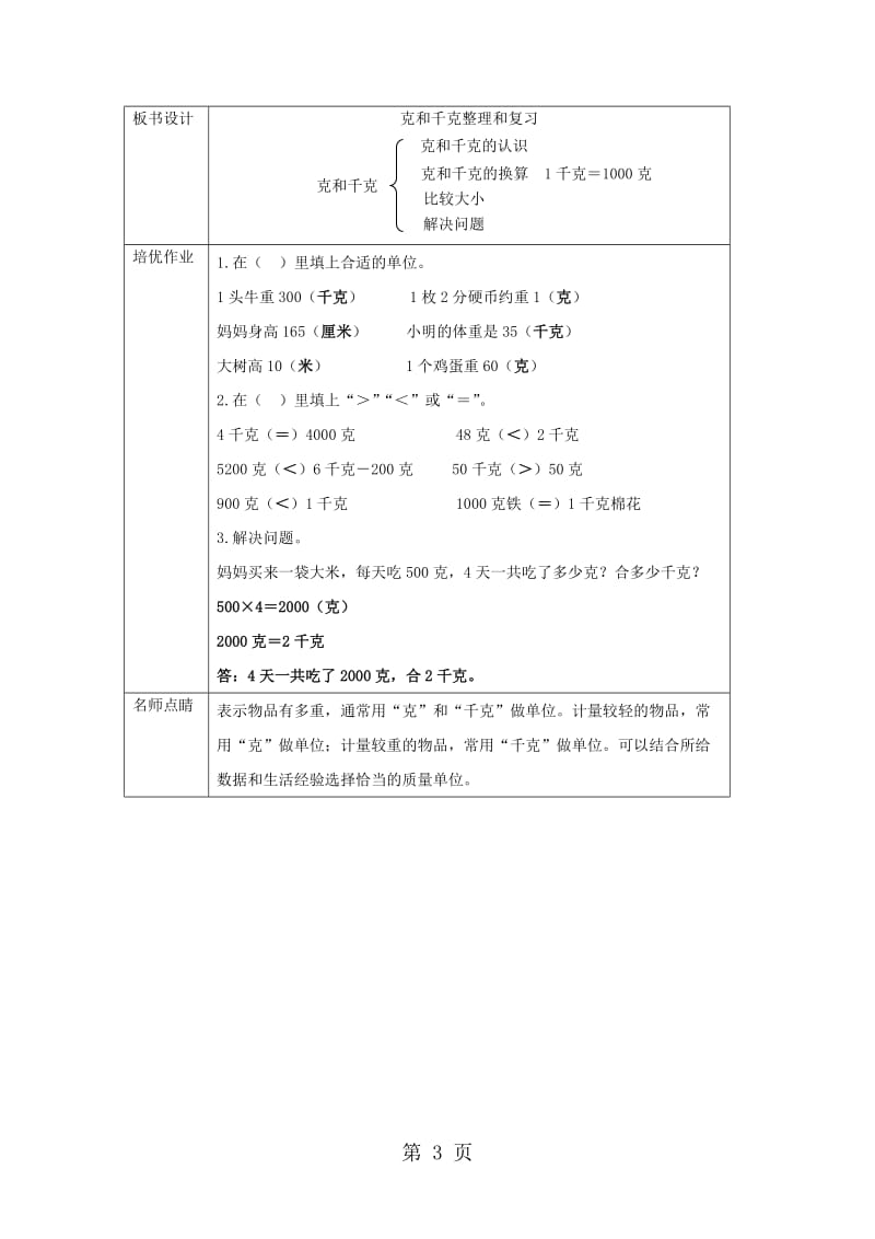 二年级下册数学导学案-第十单元 第3课时 克和千克_人教新课标（2014秋）.doc_第3页