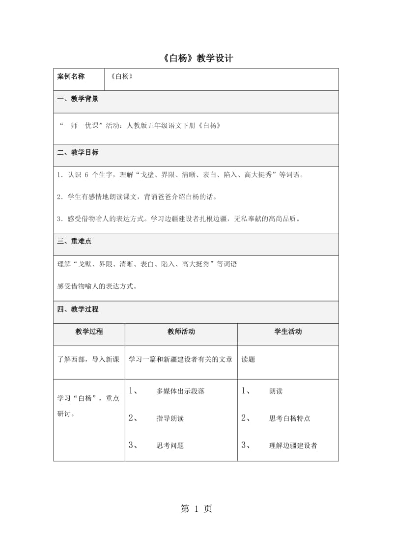五年级下册语文教案-白杨_人教新课标.docx_第1页