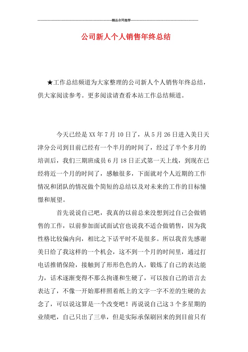 公司新人个人销售年终总结.doc_第1页