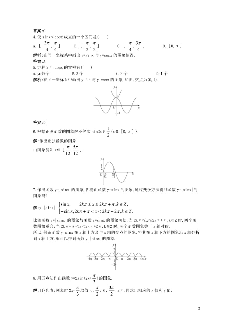 高中数学第一章三角函数1.4三角函数的图象与性质1.4.1正弦函数余弦函数的图象成长训练新人教A版必.doc_第2页