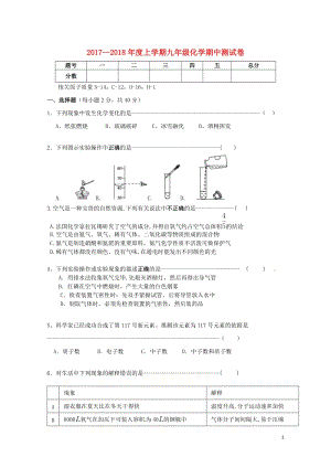 黑龙江省鸡西市虎林市东方红镇2018届九年级化学上学期期中试题无答案新人教版201711082109.doc