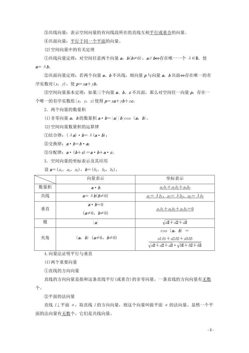 2018届高考数学大一轮复习第七章立体几何第六节空间向量及其运算教师用书理201710142240.doc_第2页