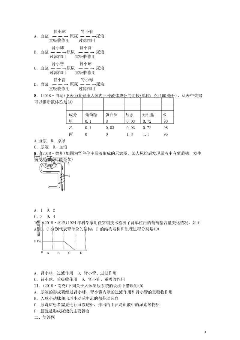 云南专版2019届中考生物教材考点梳理第11课时人体内废物的排出20181024543.wps_第3页
