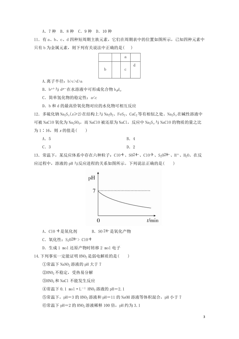 甘肃省临夏市2018届高三化学上学期摸底考试试题无答案201710300219.doc_第3页