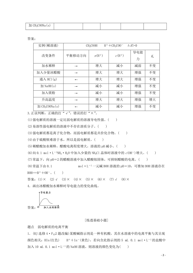 2018版高考化学一轮复习第27讲弱电解质的电离平衡练习新人教版20171101176.doc_第2页