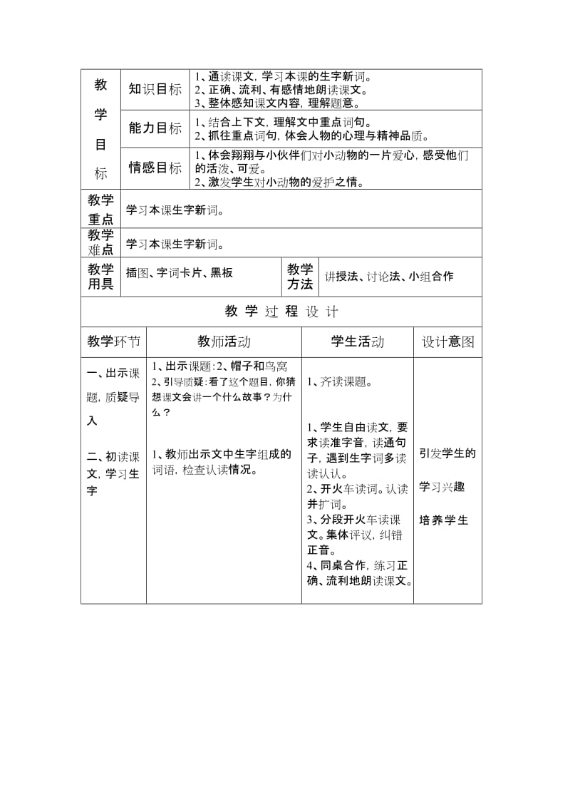 帽子和鸟窝教学设计.doc_第2页