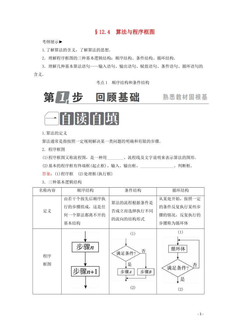 课标通用2018年高考数学一轮复习第十二章推理与证明算法复数12.4算法与程序框图学案理201710.doc_第1页