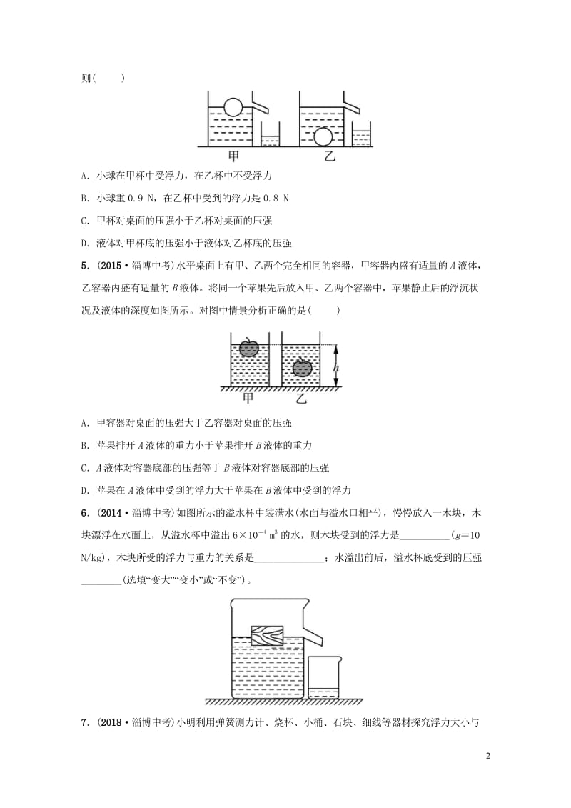 淄博专版2019届中考物理第八章浮力真题演练20181102494.wps_第2页