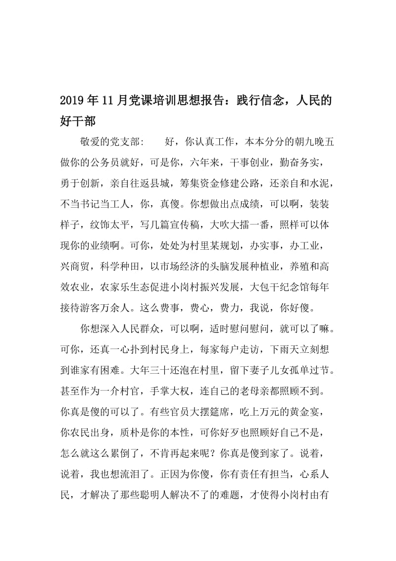 11月党课培训思想报告：践行信念人民的好干部-最新年精选文档.doc_第1页