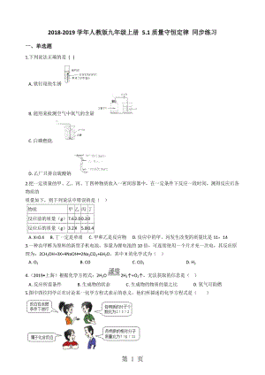 人教版九年级化学上册 5.1质量守恒定律 同步练习-精选文档.docx