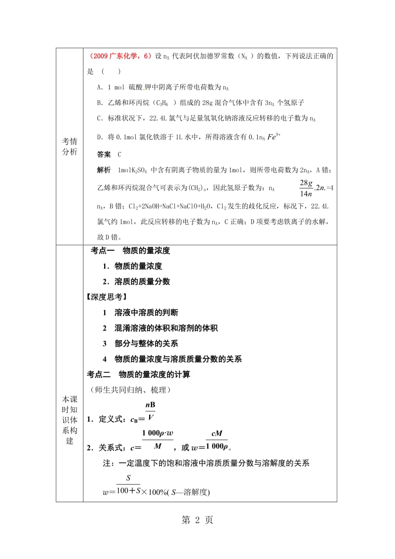 第四讲 1 物质的量浓度及相关计算 教案-word文档资料.docx_第2页