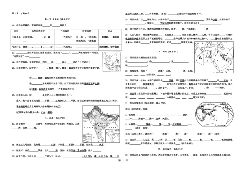 湘教版七年级下册地区填空练习 （无答案）-文档资料.docx_第1页