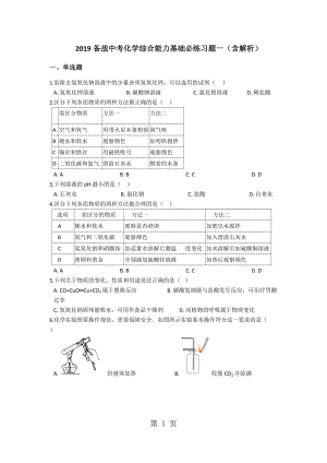 2019年备战中考化学综合能力基础必练习题一（含解析）-文档资料.docx