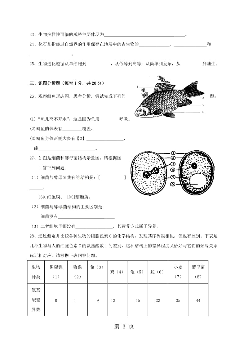 甘肃省白银市育才学校20182019学年八年级上学期期中考试生物试题(）-word文档.doc_第3页