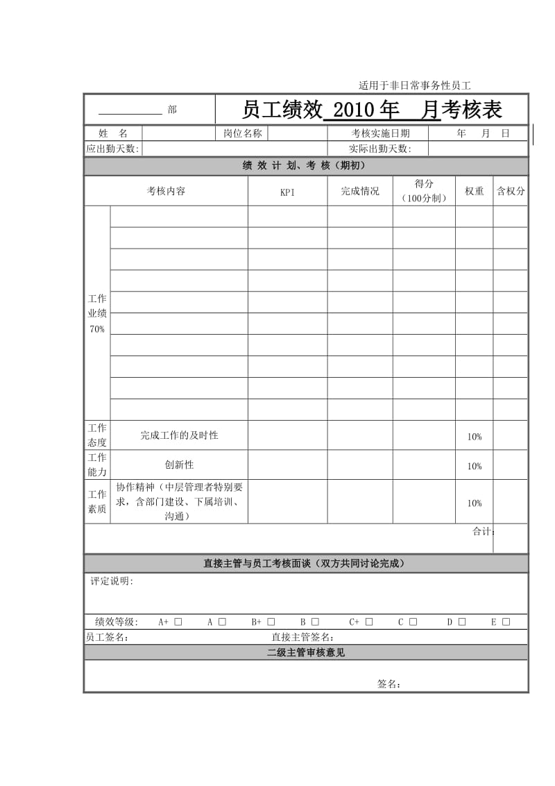 [工作计划]非日常事务性考核表.doc_第1页