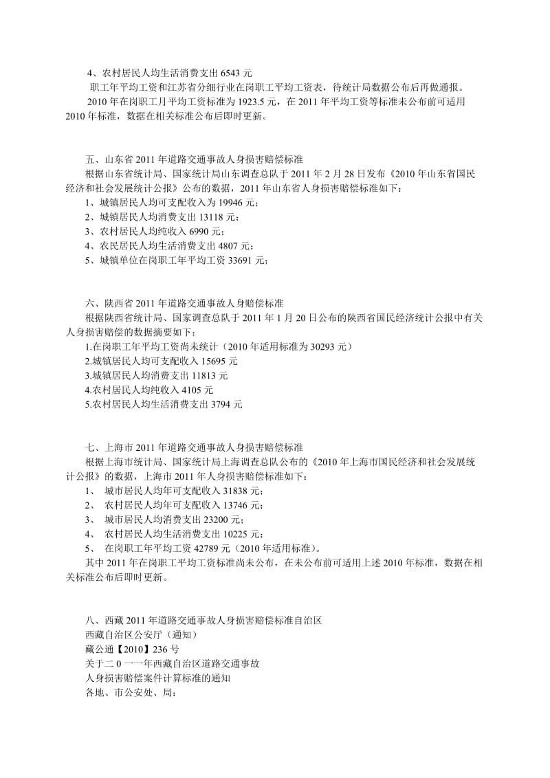 [法律资料]2011各直辖市及各省交通事故赔偿新标准.doc_第2页