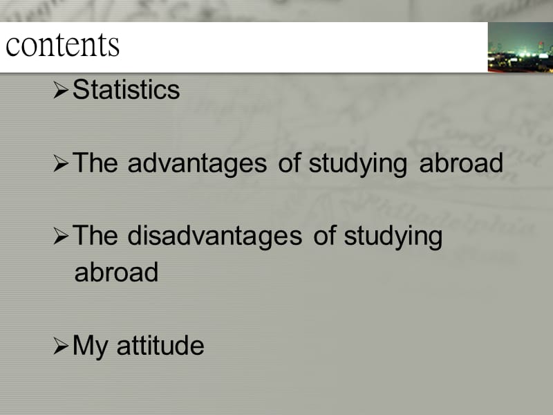 英语演讲、英语论文-should students study abroad or not（留学）.ppt_第2页