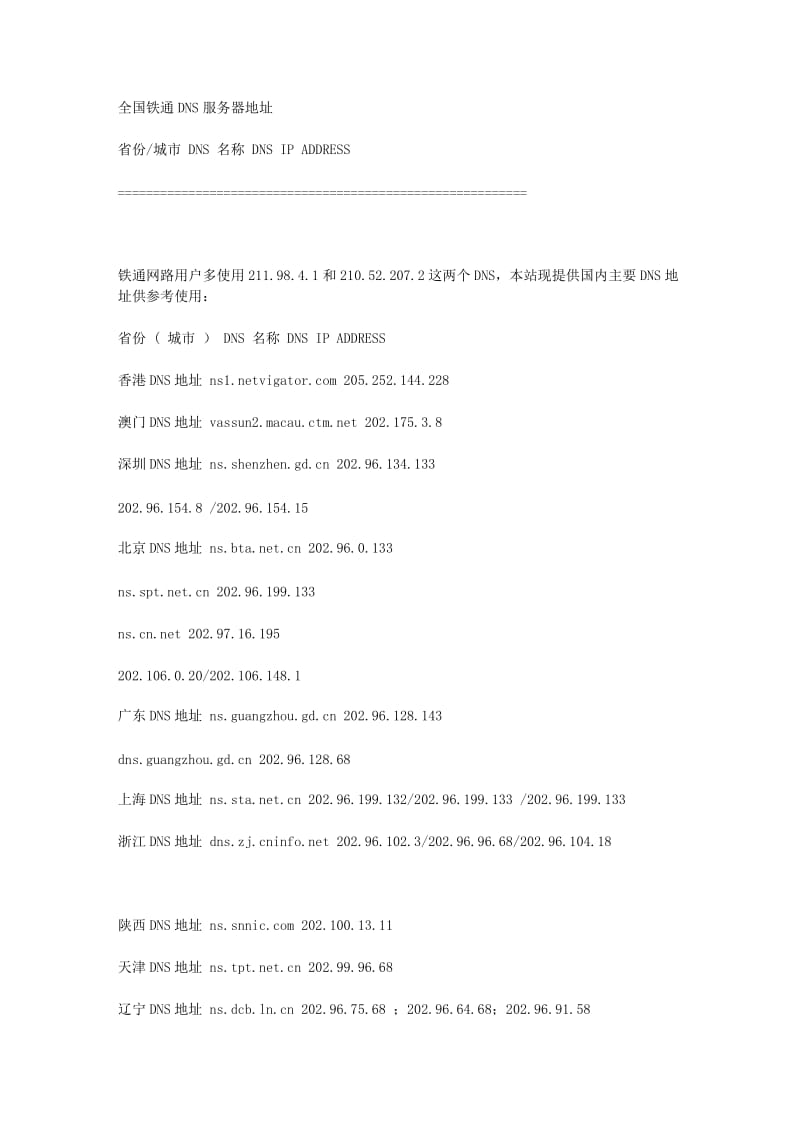 [建筑]全国铁通DNS服务器地址.doc_第1页