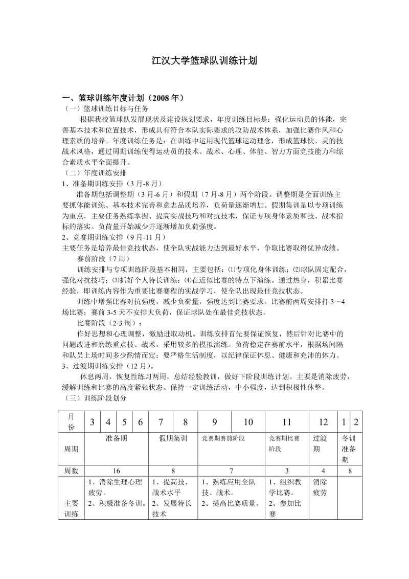 [高等教育]江汉大学篮球队训练计划.doc_第1页