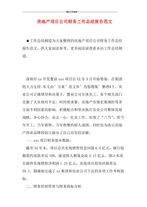 房地产项目公司财务工作总结报告范文.doc