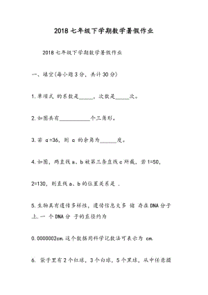 2018七年级下学期数学暑假作业.doc