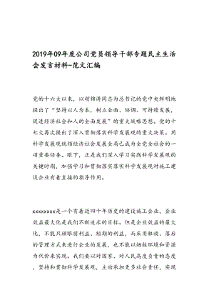 最新09年度公司党员领导干部专题民主生活会发言材料-范文精编.doc