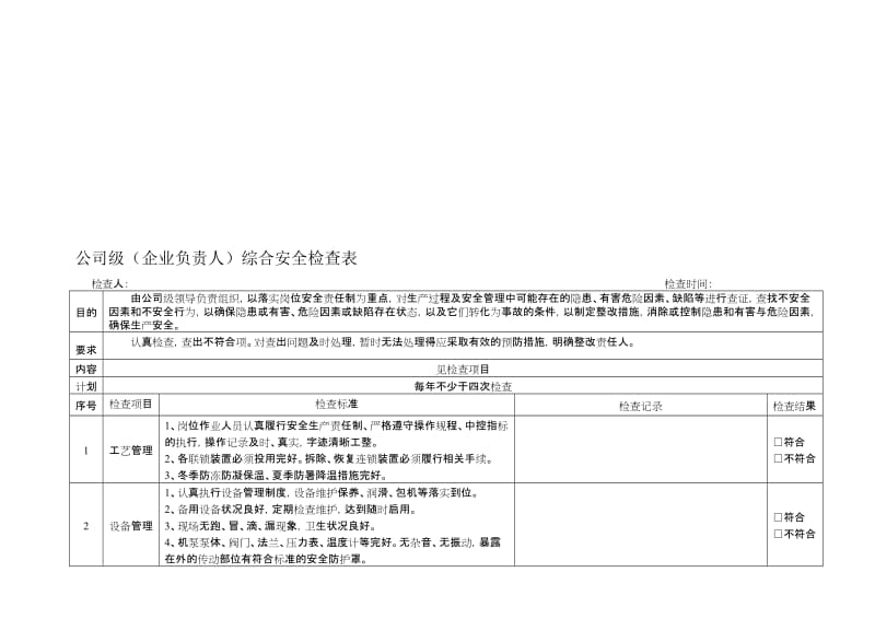 安全检查表(综合、专项、日常、节假日、季节)..doc_第1页