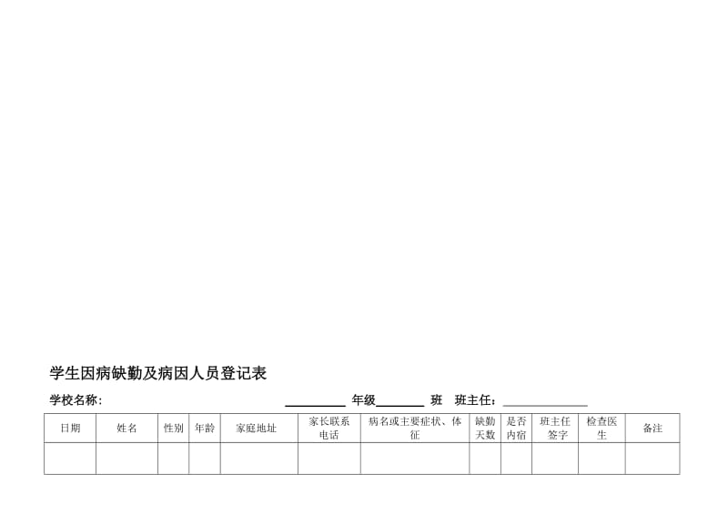 学生因病缺勤人员登记表..doc_第1页