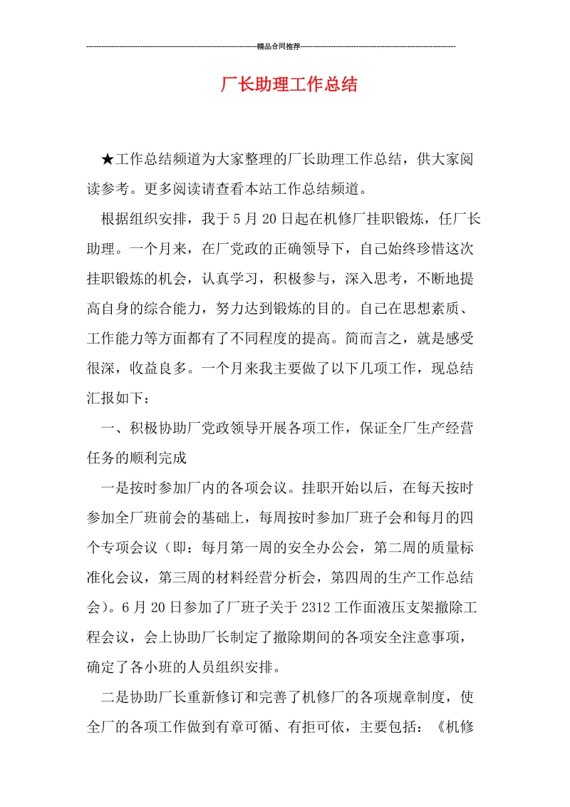 厂长助理工作总结.doc_第1页