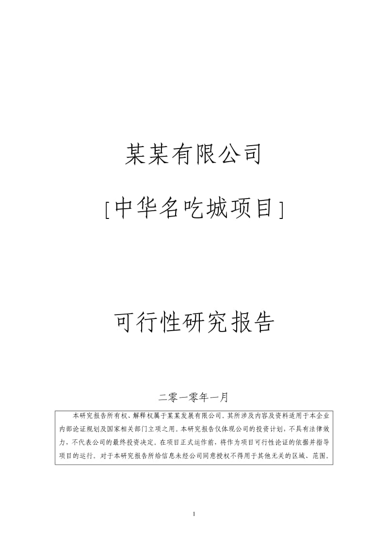 某市中华名吃城项目可行性研究报告.pdf_第1页