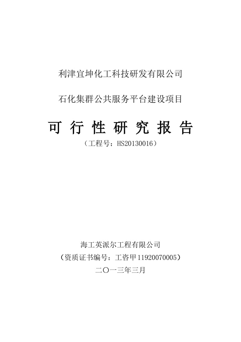 石化集群公共服务平台建设项目可行性研究报告1.doc_第1页