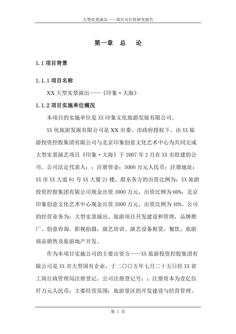 大型实景演出——印象·大海项目可行性研究报告.doc_第1页