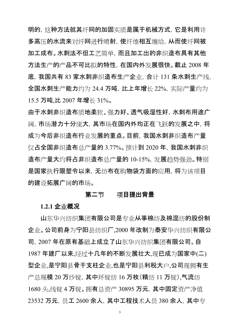 产3000吨水刺无纺布生产线项目建设可行性研究报告 (2).doc_第3页