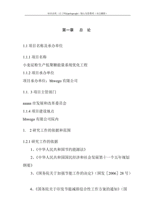 小麦淀粉生产低聚糖能量系统优化工程项目可行性研究报告（资金申请报告） (2).doc