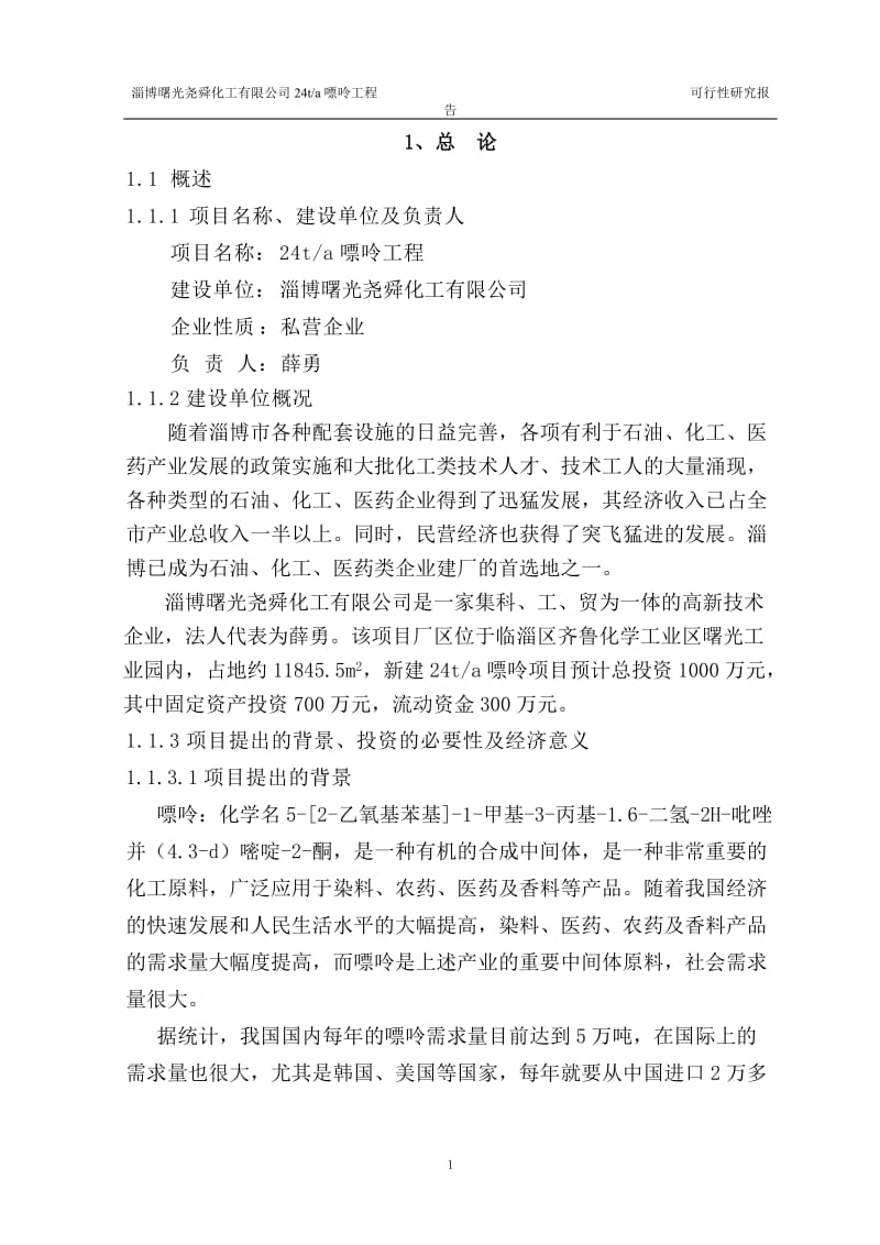 某化工有限公司嘌呤工程可行性研究报告 (3).doc_第2页