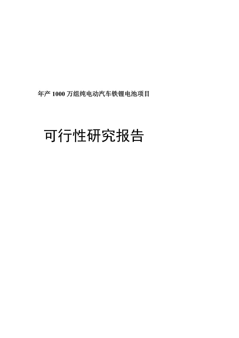 年产1000万组纯电动汽车铁锂电池项目可行性研究报告.doc_第1页