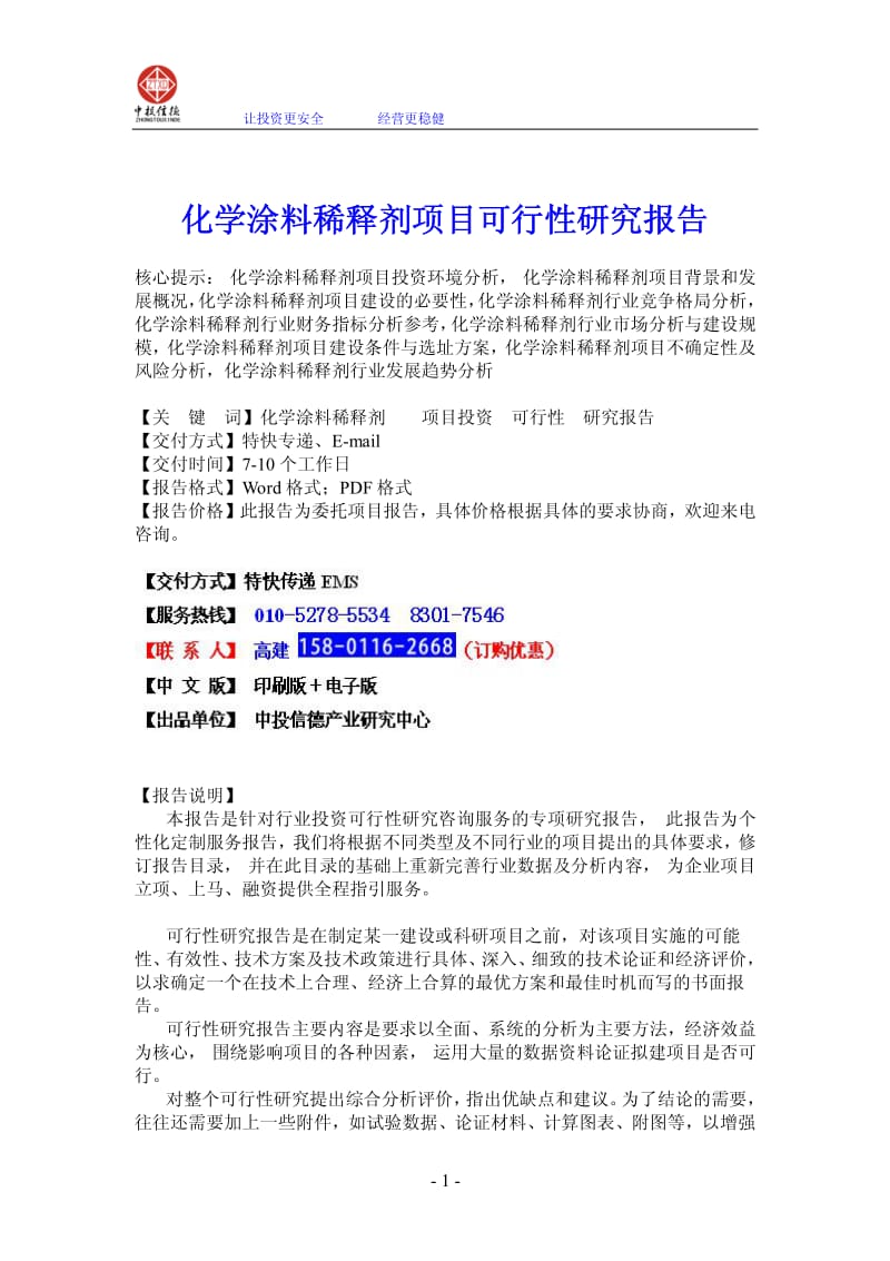 化学涂料稀释剂项目可行性研究报告.pdf_第1页